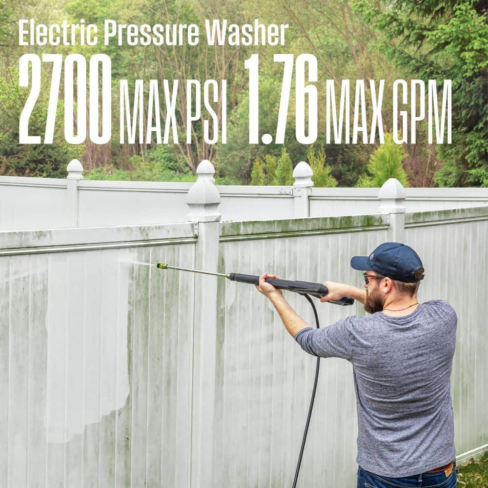 Electric Pressure Washer 2700 PSI 1.76 GPM with Turbo Nozzle, 5 Tips