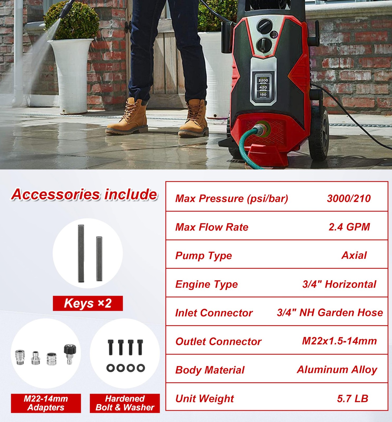M MINGLE 3/4 Shaft Horizontal Pressure Washer Pump – 3000 PSI Power Washer Pump