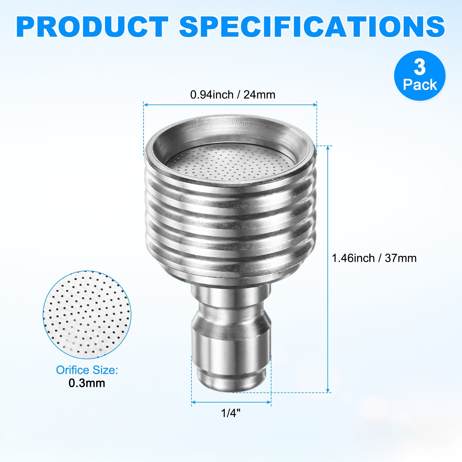 3-Pack Pressure Washer Nozzle Tips for Soft Wash, 0.3mm Soft Rain Head