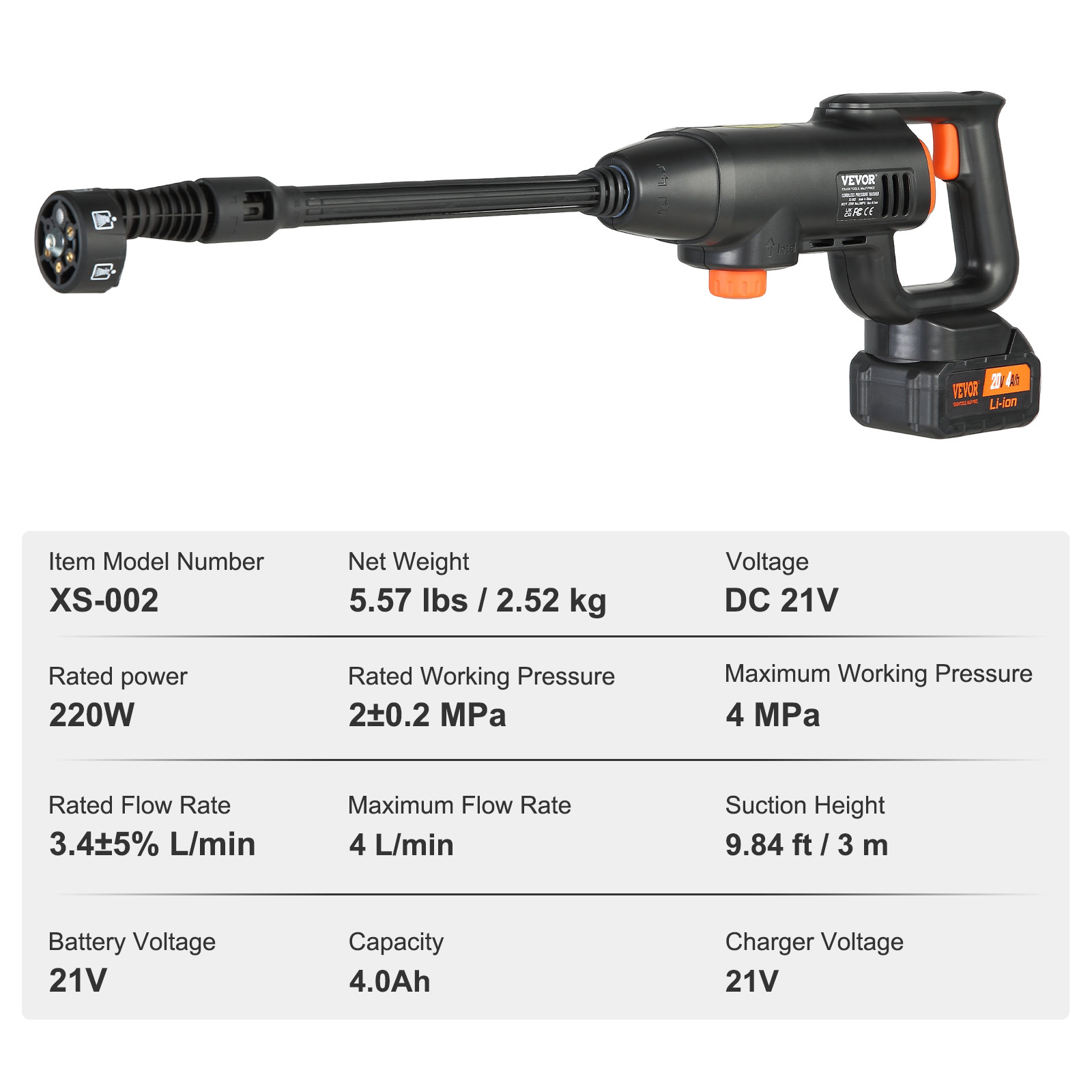 VEVOR High Pressure Cordless Washer Cleaner Portable Water Spray Car Gun 580 PSI