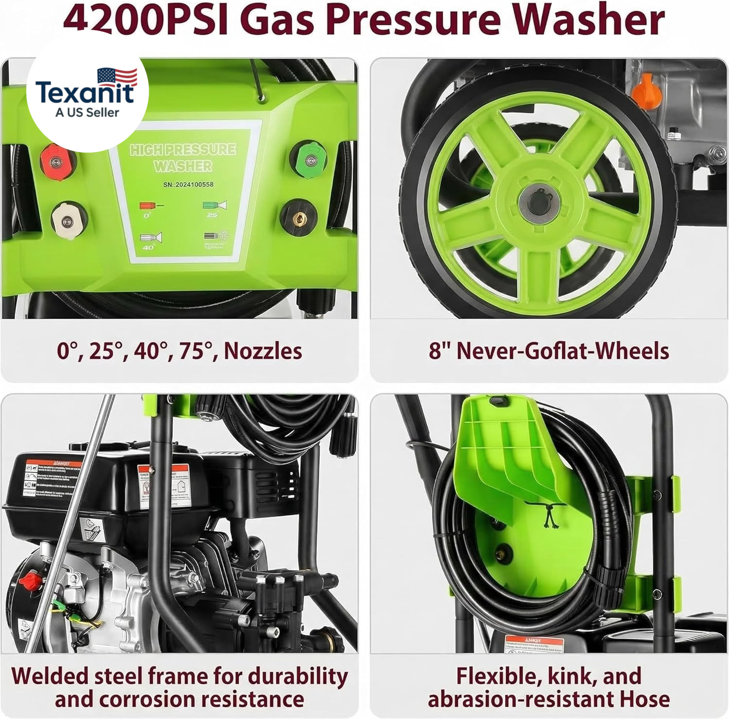 Gas Powered Pressure Washer 4200 PSI 4.0 GPM Portable Power Washer with 209CC 7H