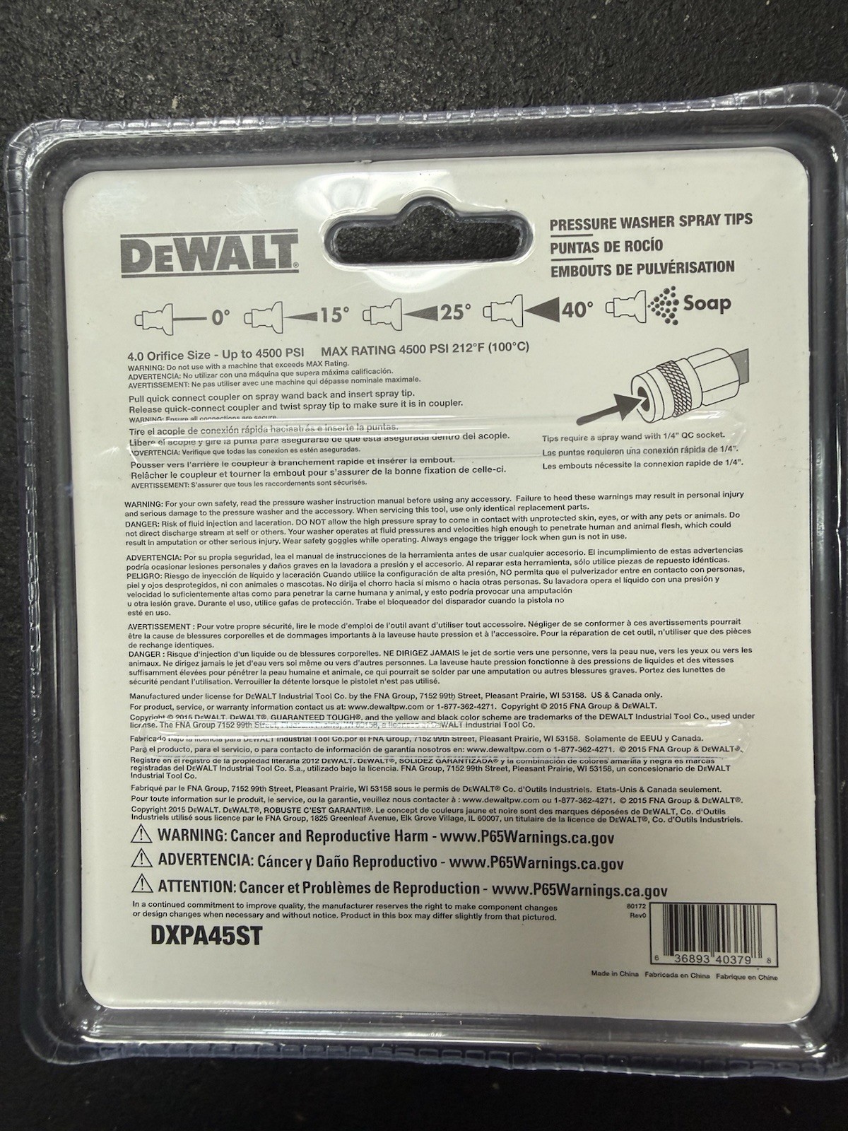 DeWALT DXPA45ST 4500 PSI Quick Connect Pressure Washer Spray Tips