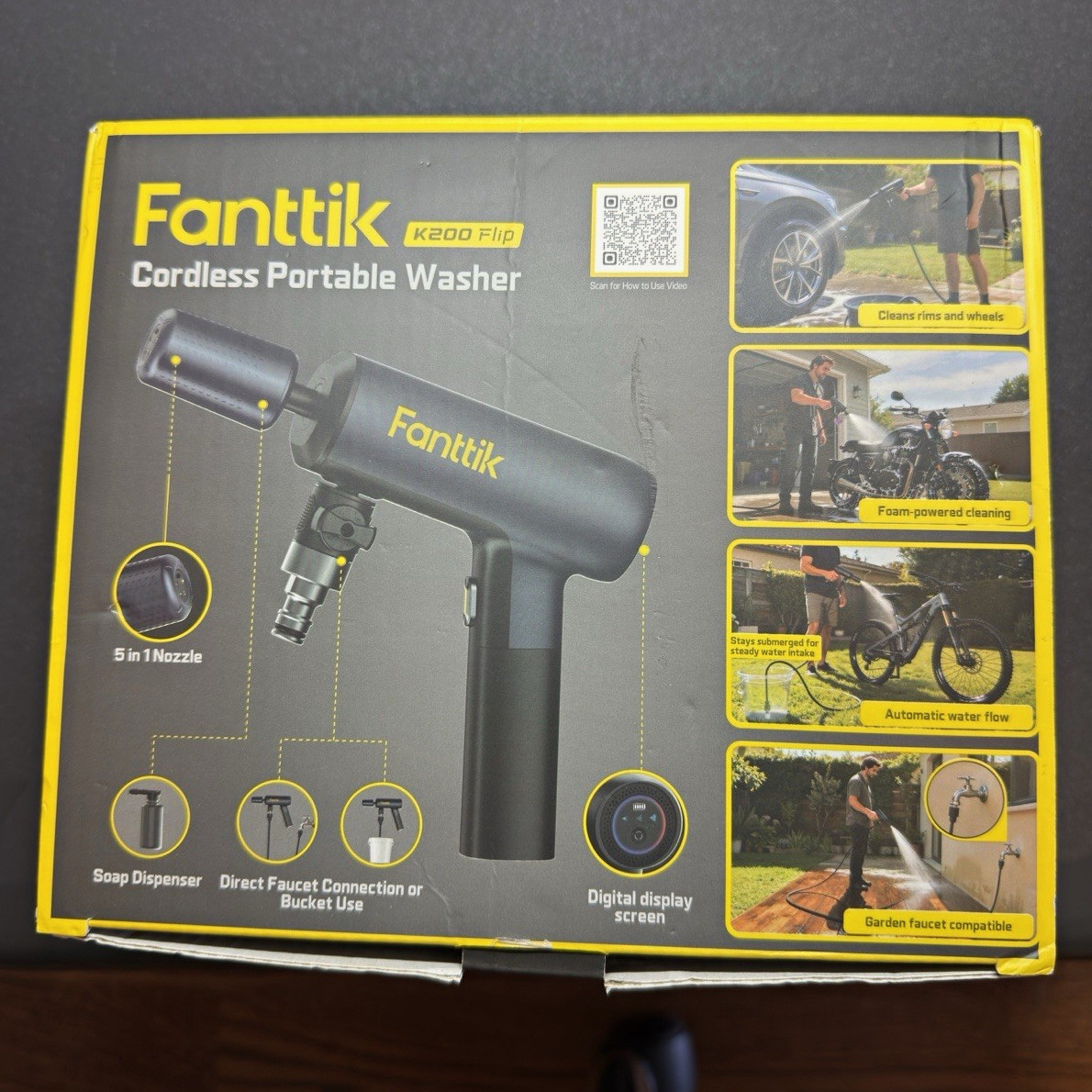 Fanttik K200 Flip Cordless Portable Cold Water Pressure Washer w/ 5-in-1 Nozzle