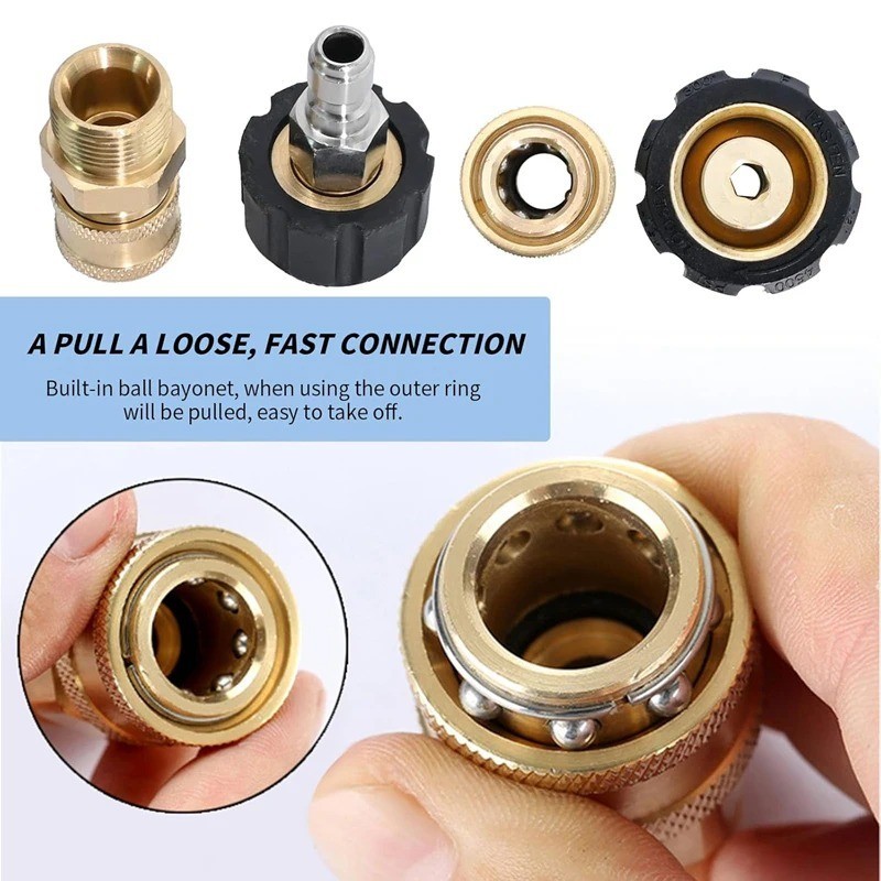 Pressure Washer Adapter Set Swivel M22 14mm to 1/4 Quick Connect Hoses