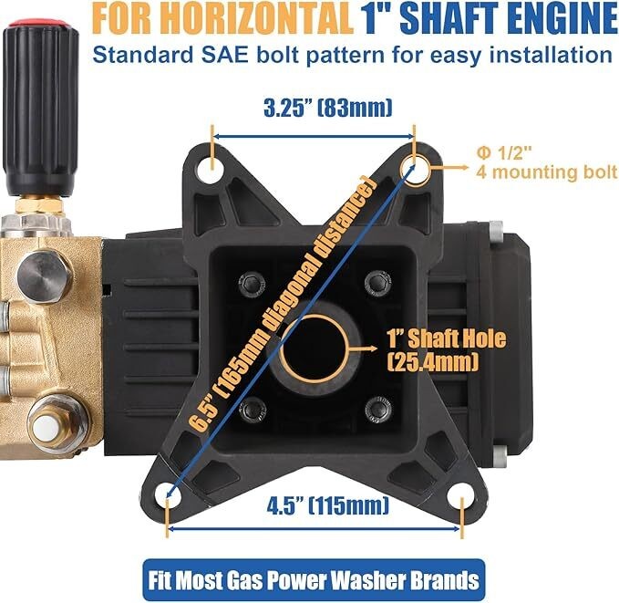 Black 4000PSI 4.4GPM 1″ Shaft Horizontal Triplexs Plunger Power Washer Pump USA