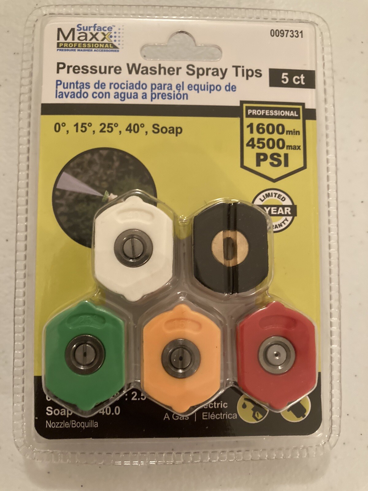 Surface Maxx Pressure Washer Spray Nozzles Tips Gas Electric 5 Pack 4500 PSI