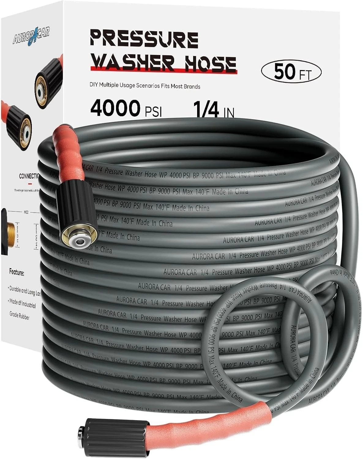 Heavy-Duty 50FT Pressure Washer Hose, Kink Resistant, M22 Fittings – 4000 PSI