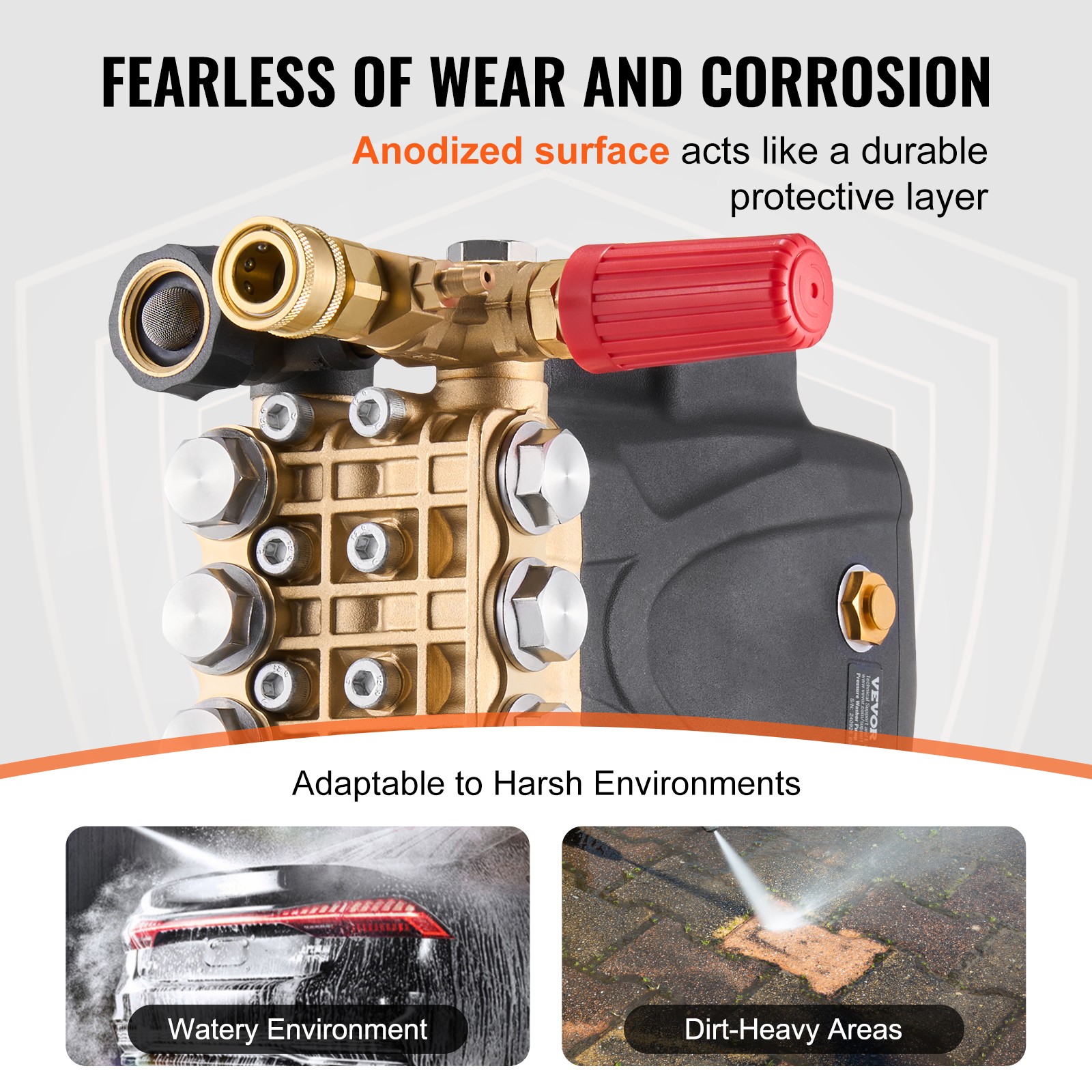 VEVOR Pressure Washer Pump 1″ Shaft Horizontal Triplex Plunger 4200 PSI 4.2GPM