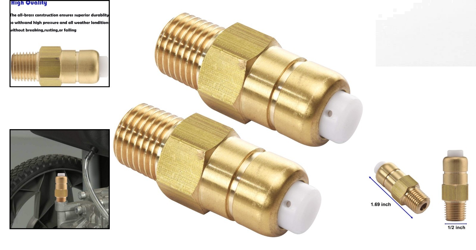 Thermal Relief Valve for Pressure Washer Pumps – 1/4 Inch NPT – 200 PSI, 2 Pack