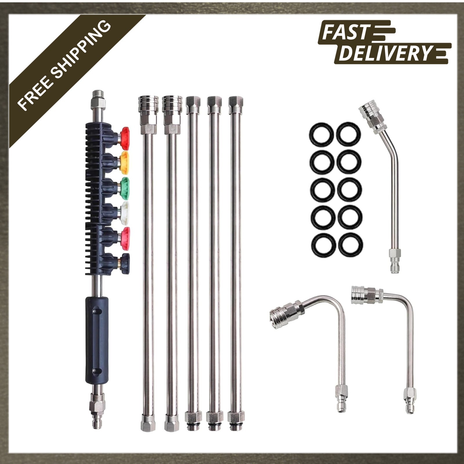 Pressure Washer Extension Wand Set 9 Pack Stainless Steel Nozzle Tips Gutter