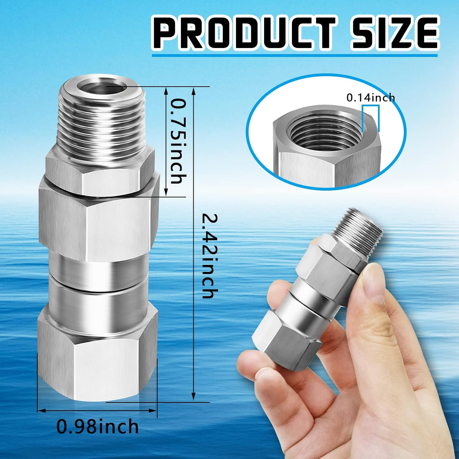 3/8 NPT Pressure Washer Swivel Fitting, anti Twist 3/8 Male to Female Stainless