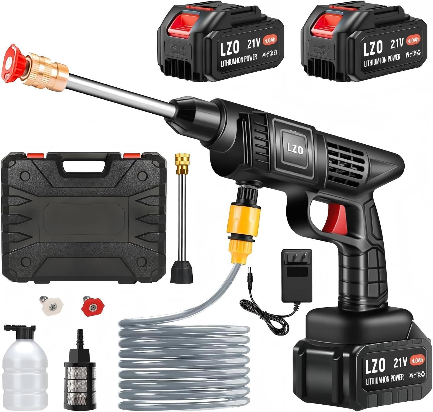 21V Cordless Pressure Washer with 2 Batteries 6 in 1 Nozzle Soap Bottle Charger