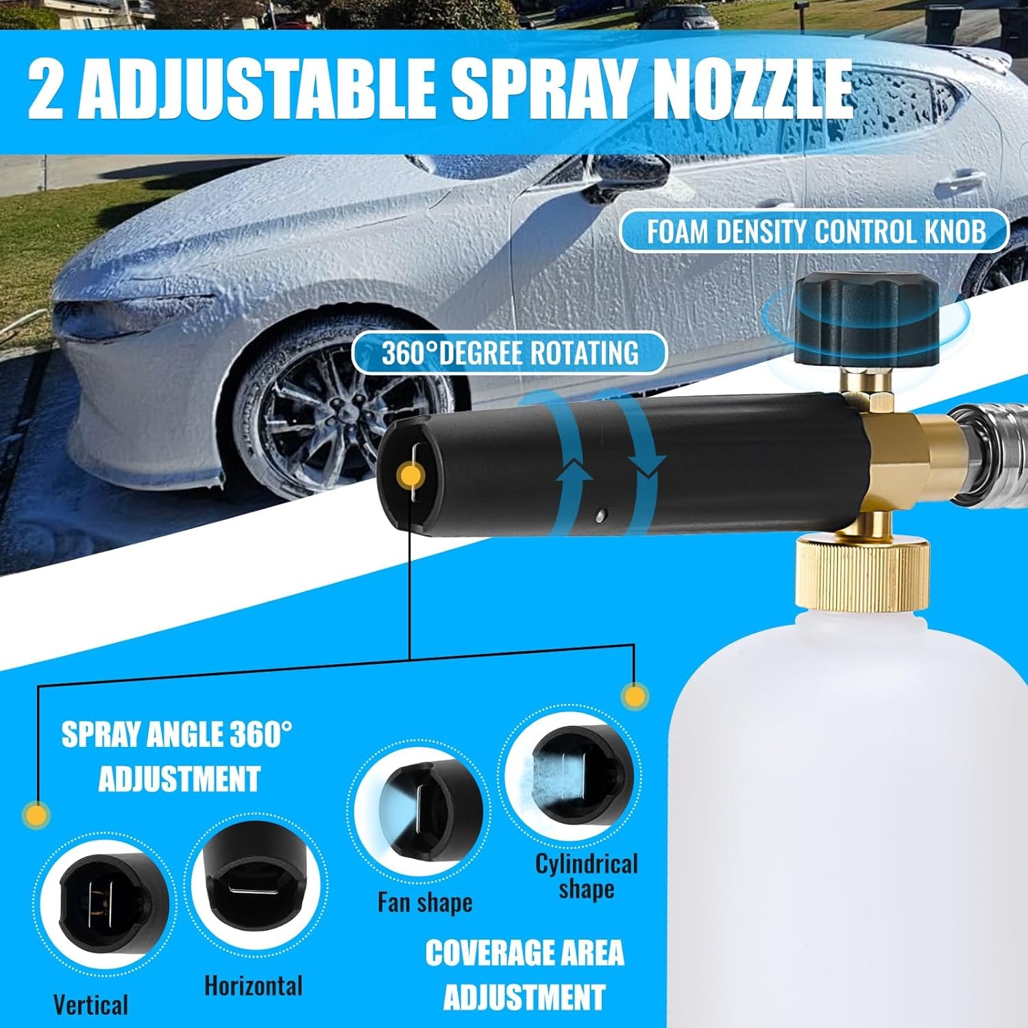 Pressure Washer Foam Cannon Dual-Connector Accessory 1/4″ QC 7 Nozzle Tips Kit