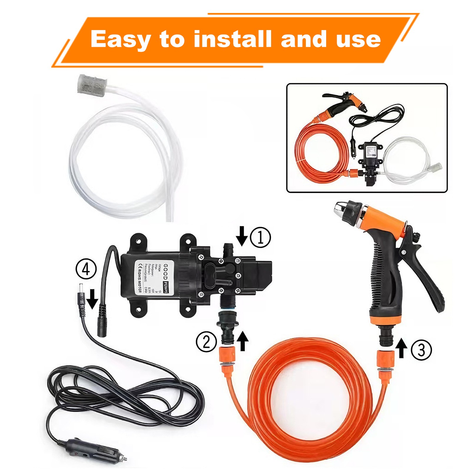 12V 160PSI Washdown Wash Pump Kit Electric DIY Car Washer Cleaner Sprayer Tool