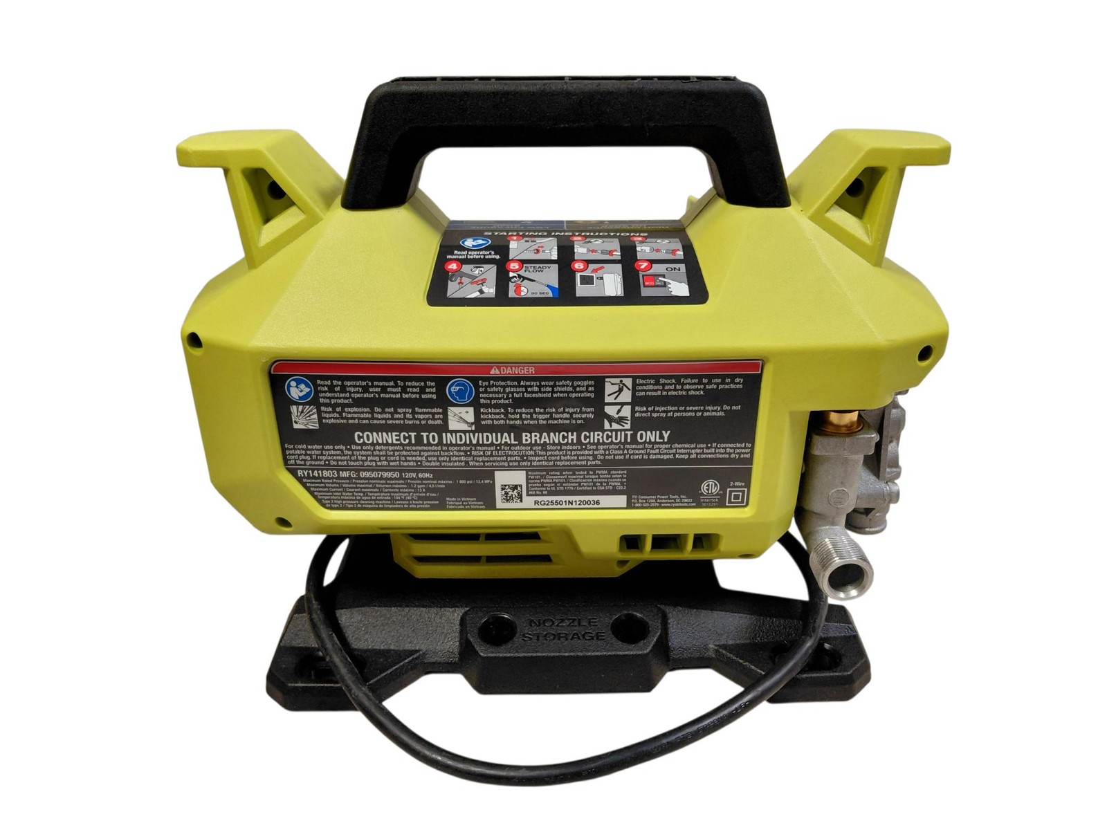 RYOBI 1800 PSI 1.2 GPM Cold Water Electric Pressure Washer – RY141803 MOTOR ONLY