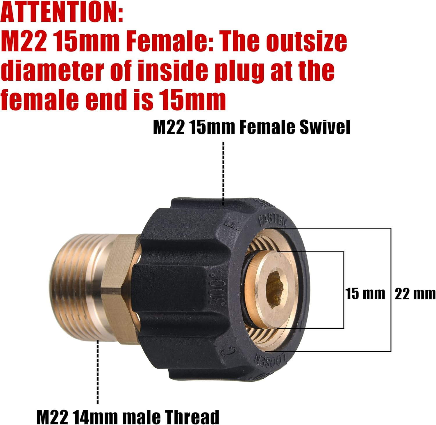 Pressure Washer Adapter, M22 15Mm Female to M22 14Mm Male Fitting, Power Washer