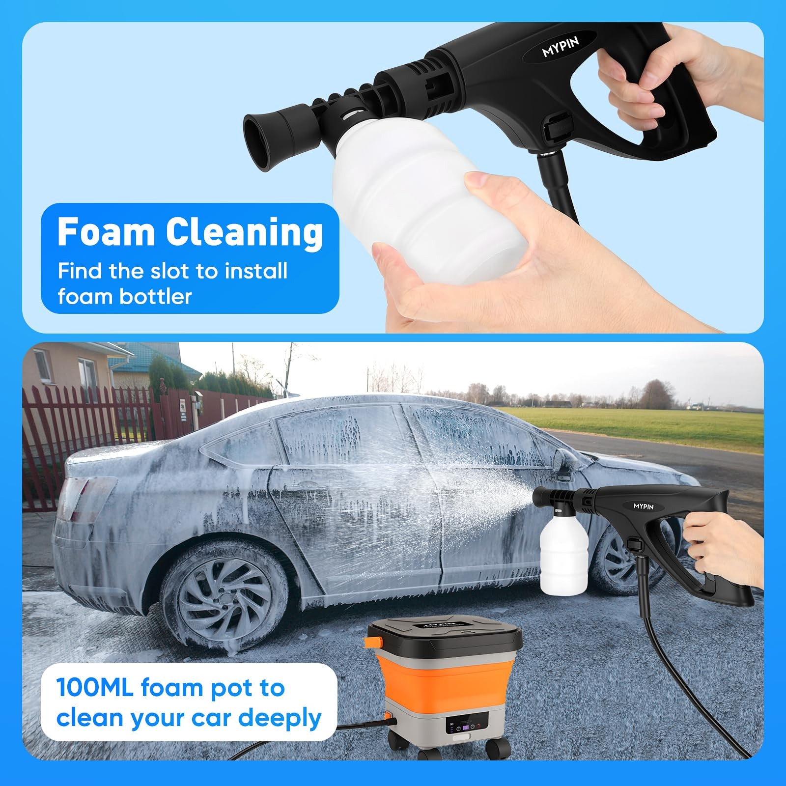 660PSI Portable Cordless Pressure Washer with Folding 3.4Gal Tank, 7M Hose