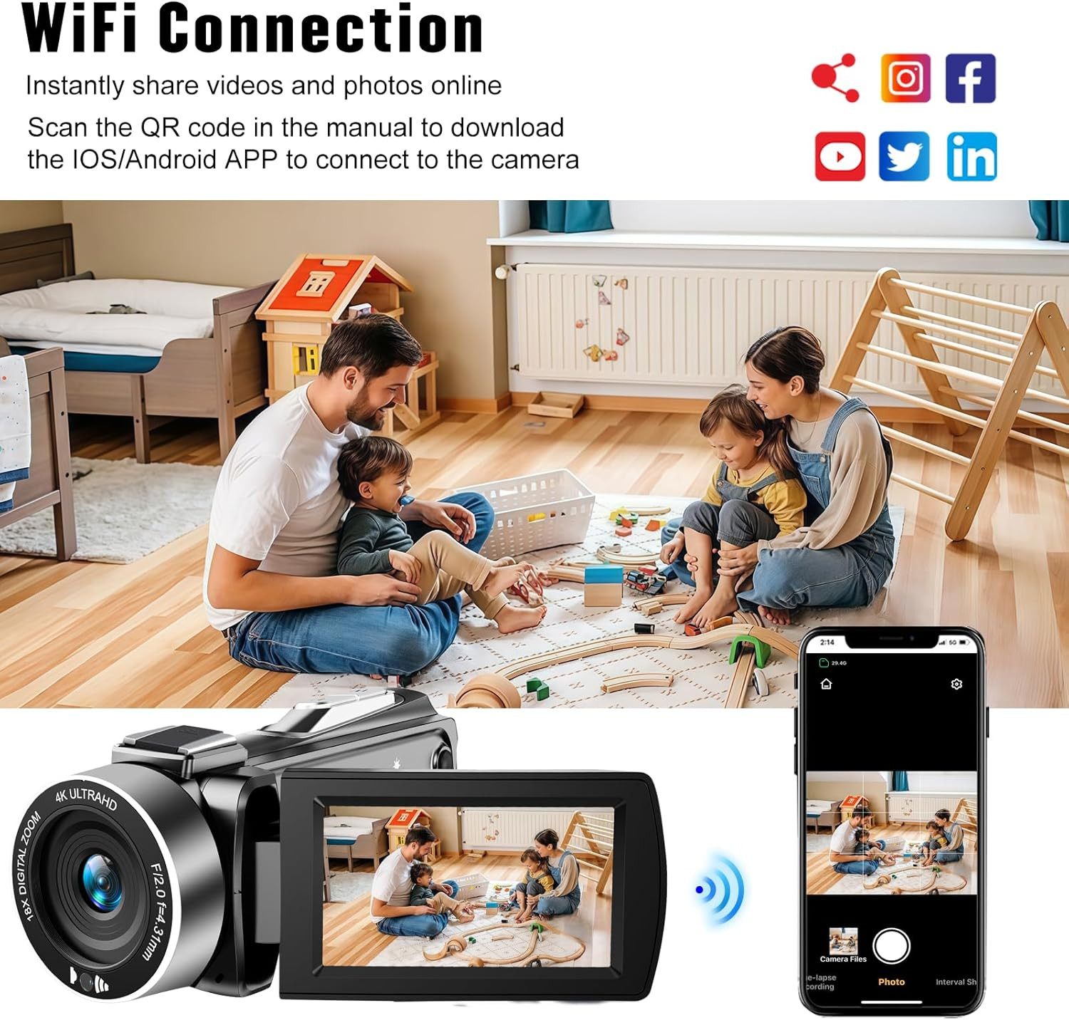 Camcorder Video Camera 4K 48MP HD Camera Recorder, 18X Digital Zoo 3″ Touch Scre