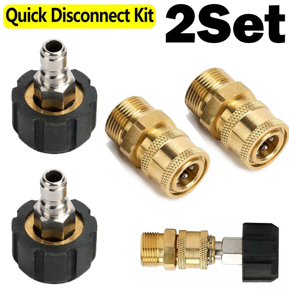 2Pairs Pressure Washer Hose Connector Adapter Quick M22 to 1/4″ Gun to Wand