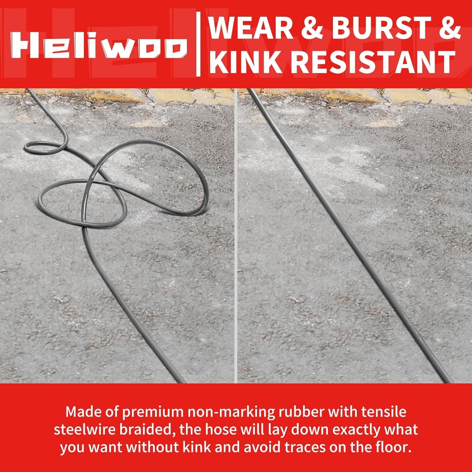 Heliwoo 25FT 4200PSI Pressure Washer Hose 1/4″ Flexible Wire Power Washer Hose