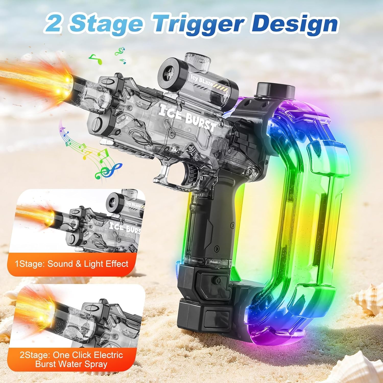 750ML Large Capacity Electric Water Gun, 28-32 FT Range, LED Muzzle