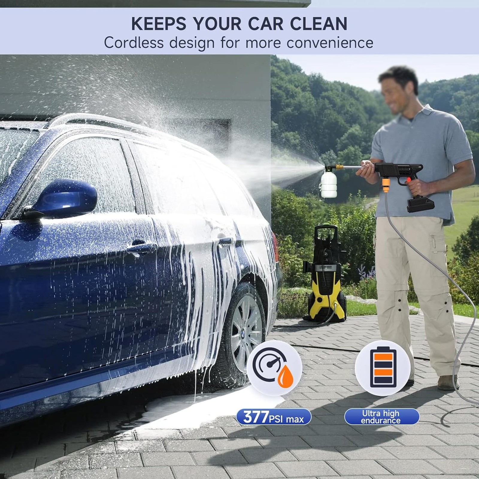 Cordless Electric High Pressure Water Spray Car Gun Portable Washer Cleaner Yard