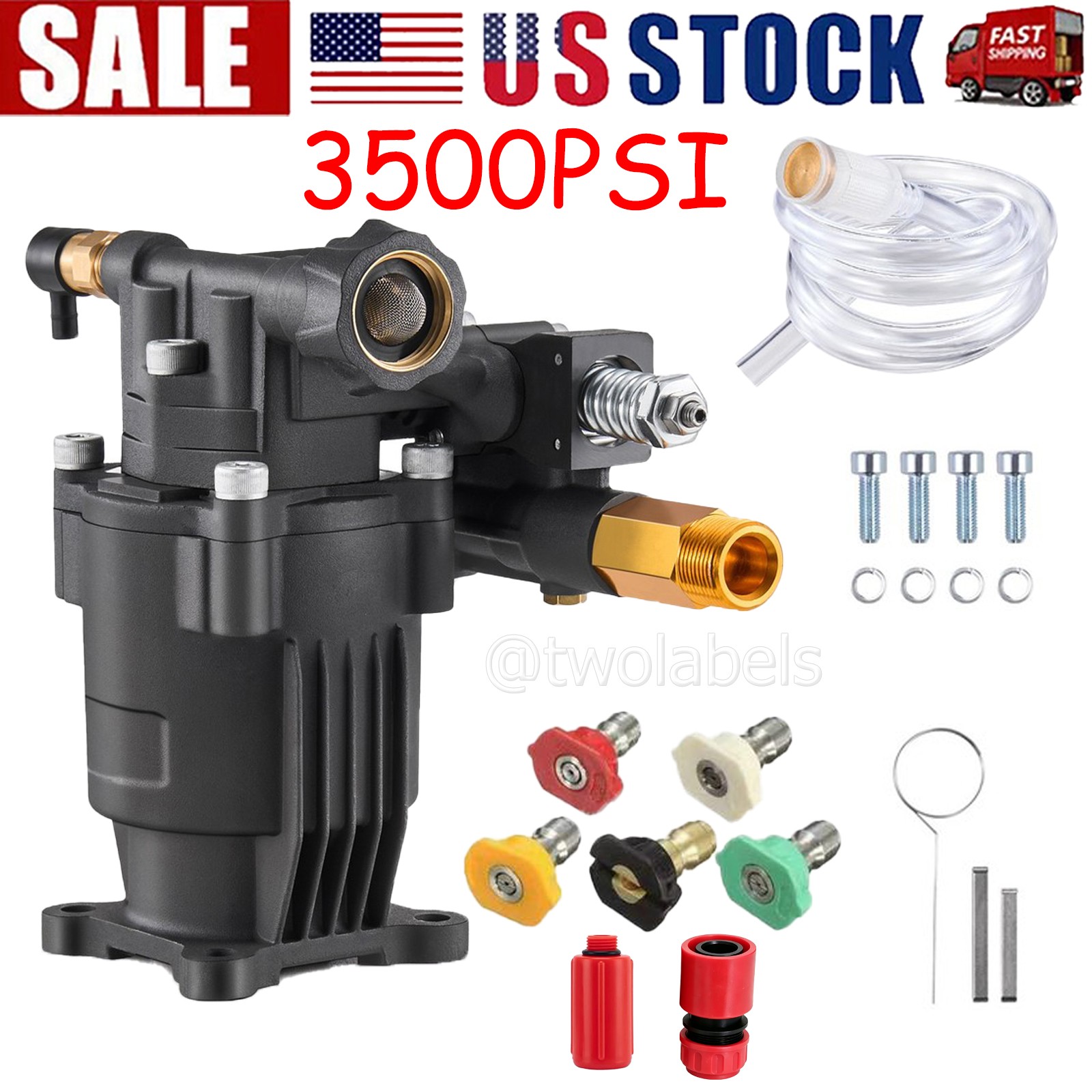 3500 PSI Pressure Washer Pump 3/4″ Shaft Horizontal 2.5GPM with 5 Nozzles