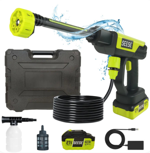 SEESE Cordless Pressure Washer Portable 6-in-1 Nozzle Battery Power Cleaner Box