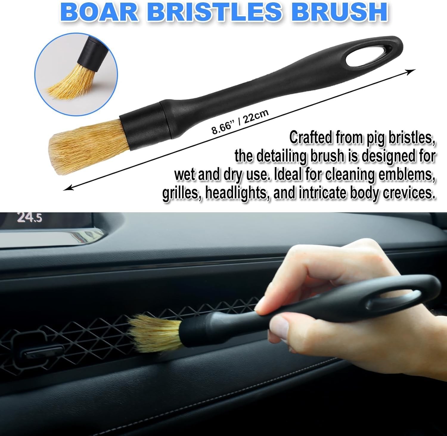 7PCS Car Detailing Brush Set Ultra Soft Boars Hair Car Interior Detailing