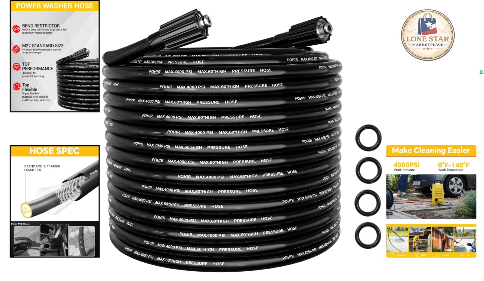 Flexible 50FT Pressure Washer Extension Hose – Kink Resistant & Lightweight