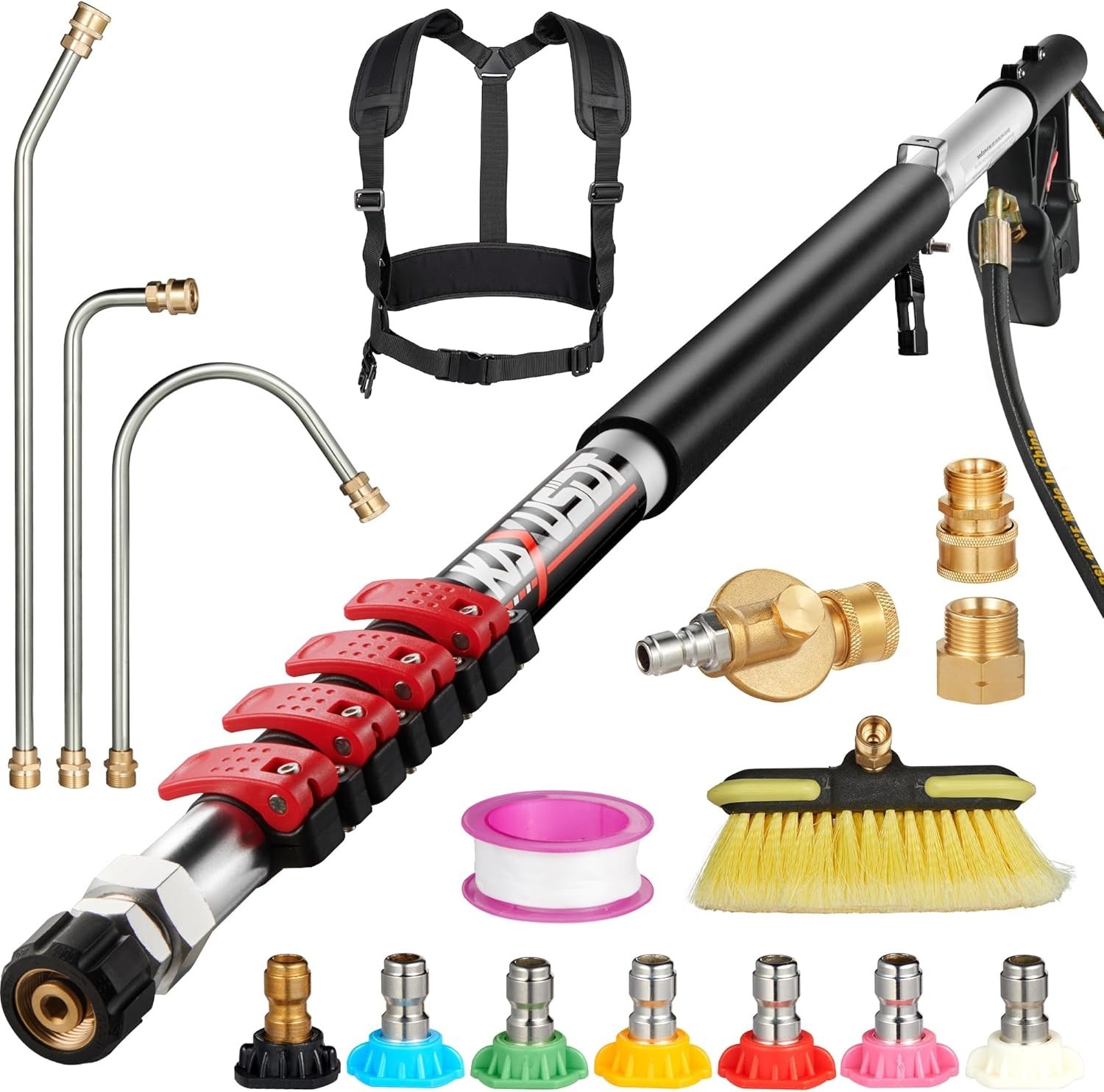 24FT Telescoping Wand for Pressure Washer with 3 Extension Attachments Included
