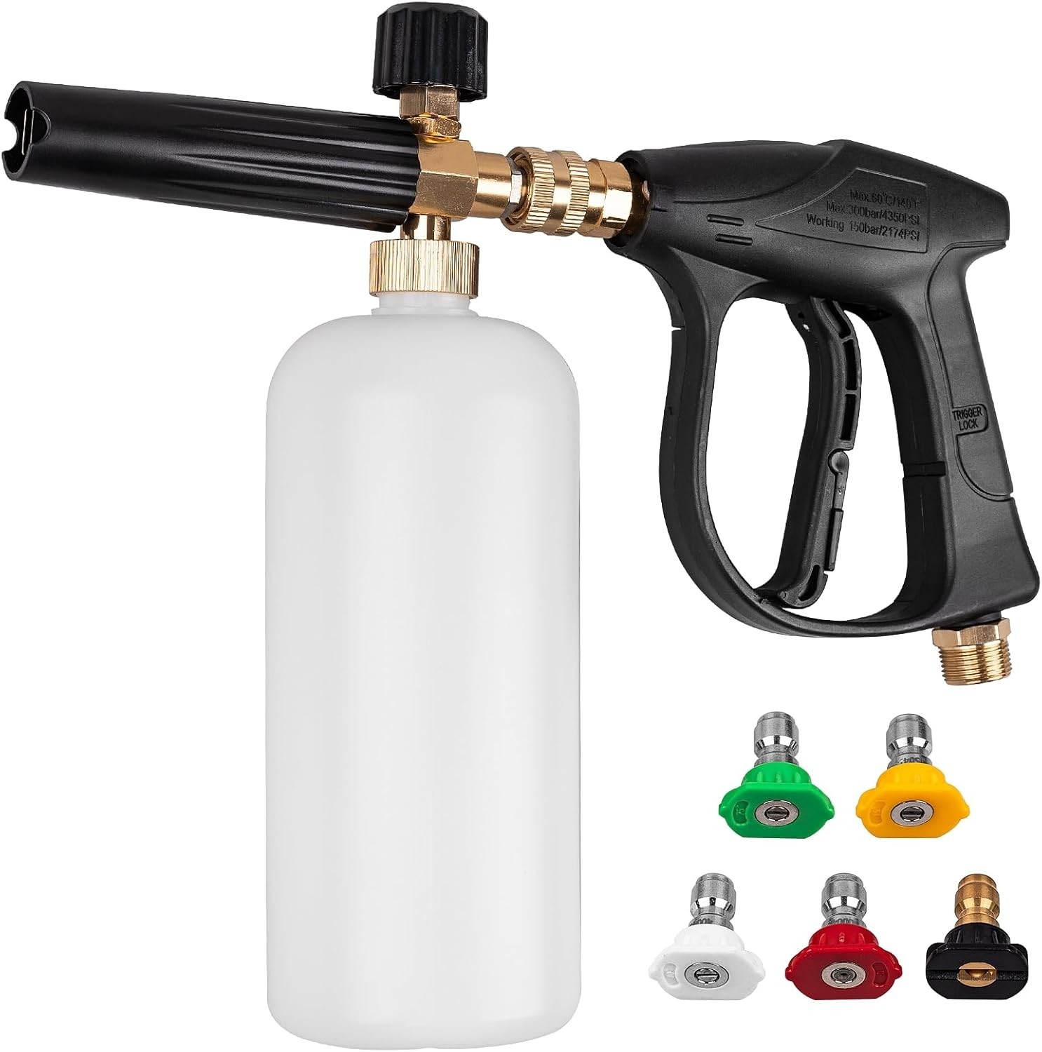 Short Pressure Washer Gun & Foam Cannon Kit, 5 Nozzle Tips, M22-14mm, 2000 PSI