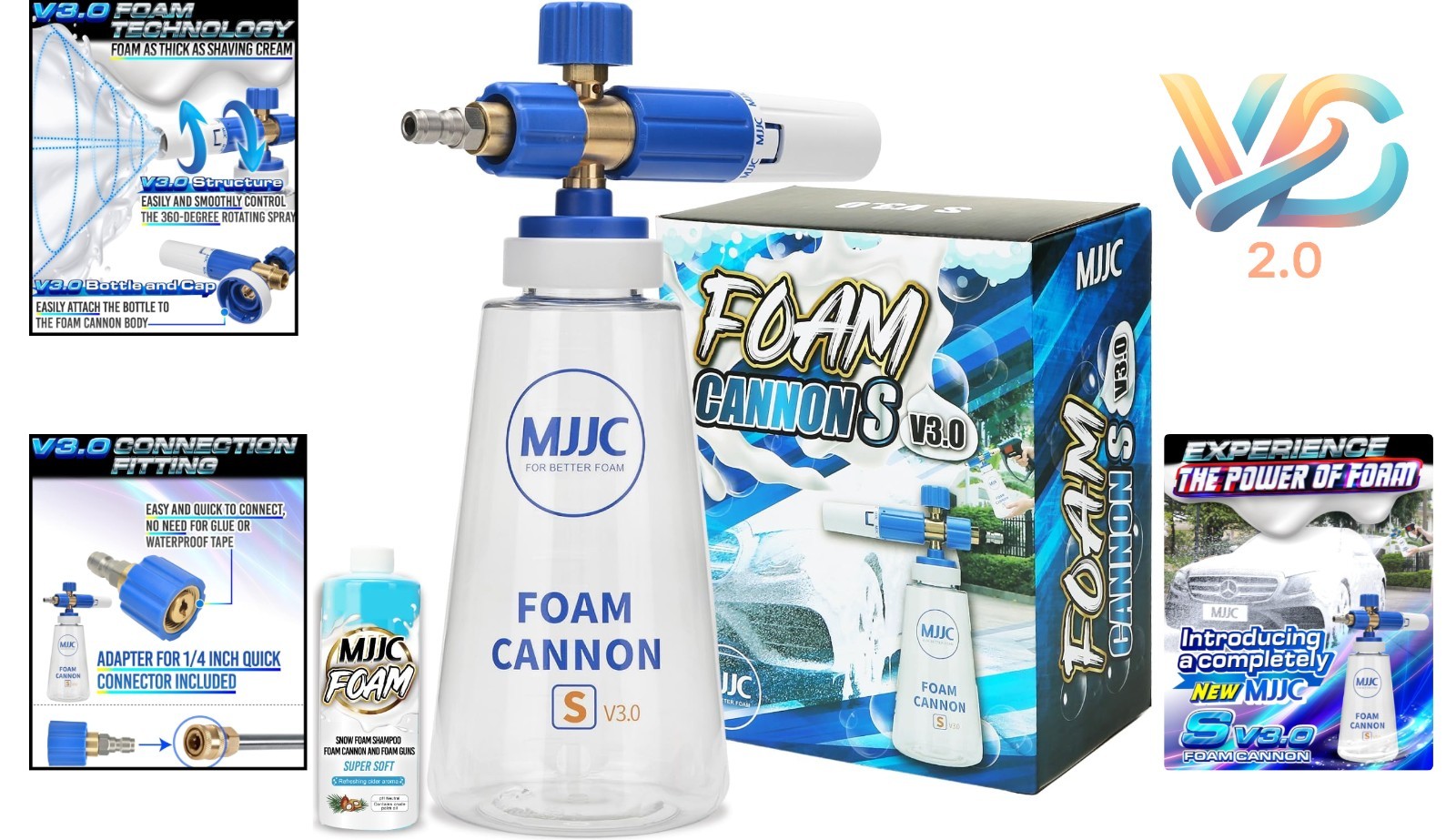 Foam Cannon S V3.0 Car Wash Foam Gun 1/4″ Quick Connector 34oz Thick Foam