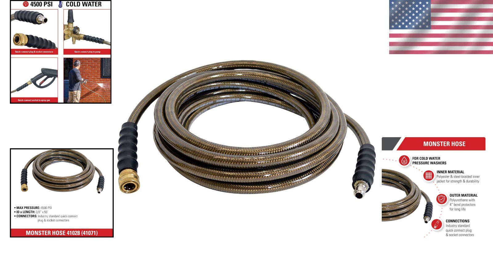 Monster Series 4500 PSI Pressure Washer Hose – 50ft Heavy Duty & Kink Resistant