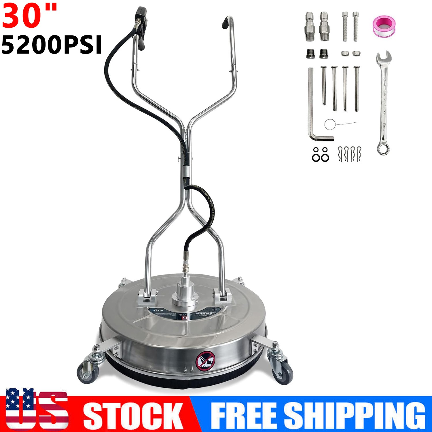 30 Inch Pressure Washer Surface Cleaner Stainless Steel with 4 Spinner Wheels