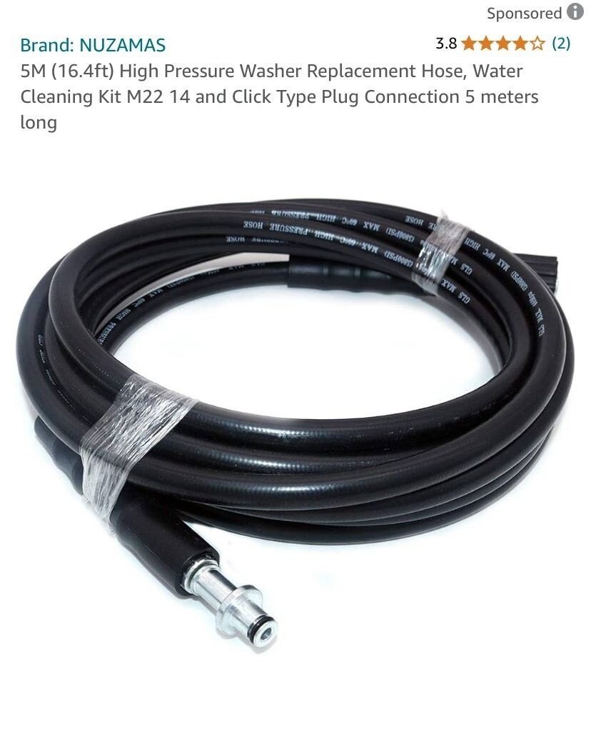 NEW 5M (16.4Ft) High Pressure Washer Replacement Hose M22 14 & Click Type Plug C