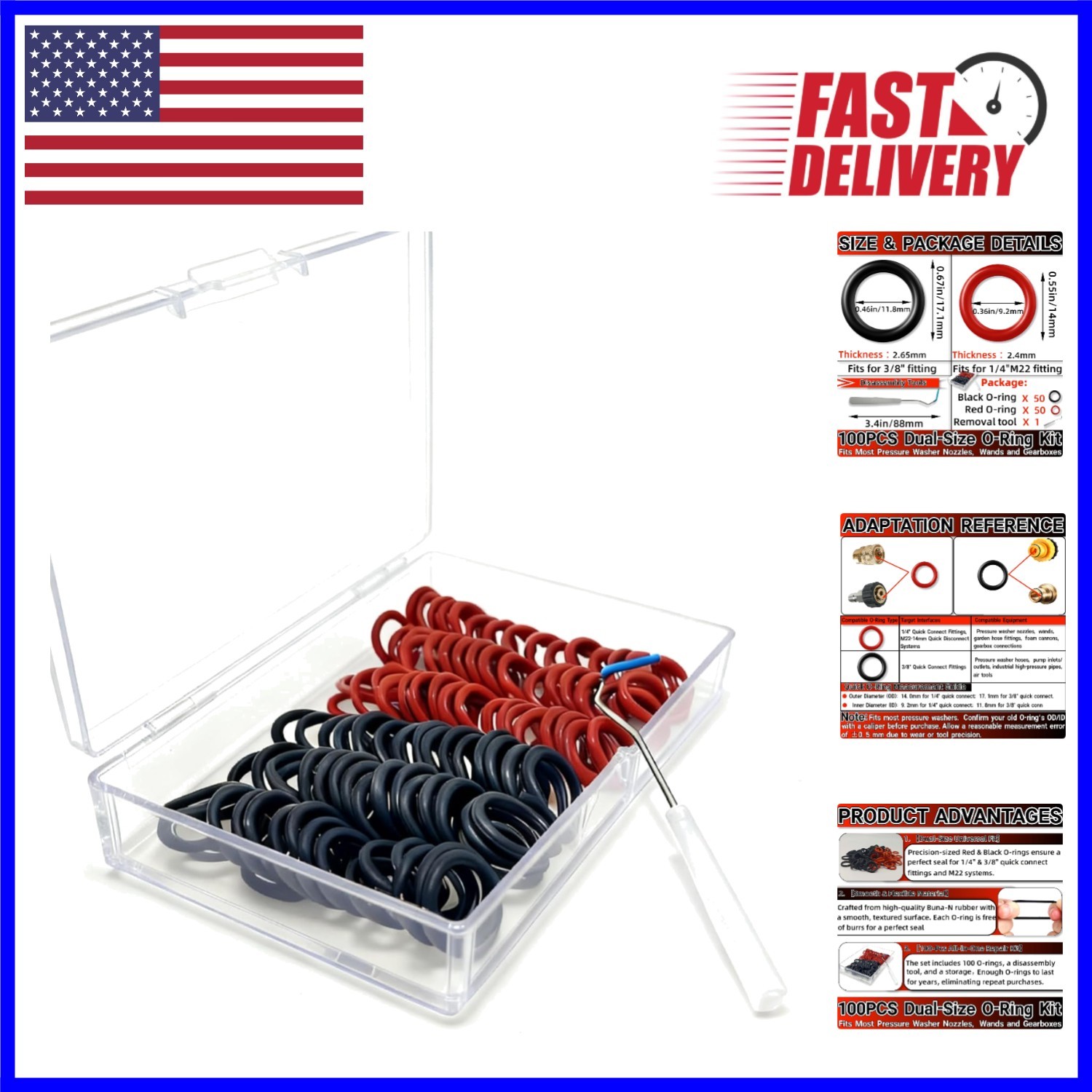 Effortless 100PC O-Ring Assortment for Pressure Washers – NBR Rubber Quality