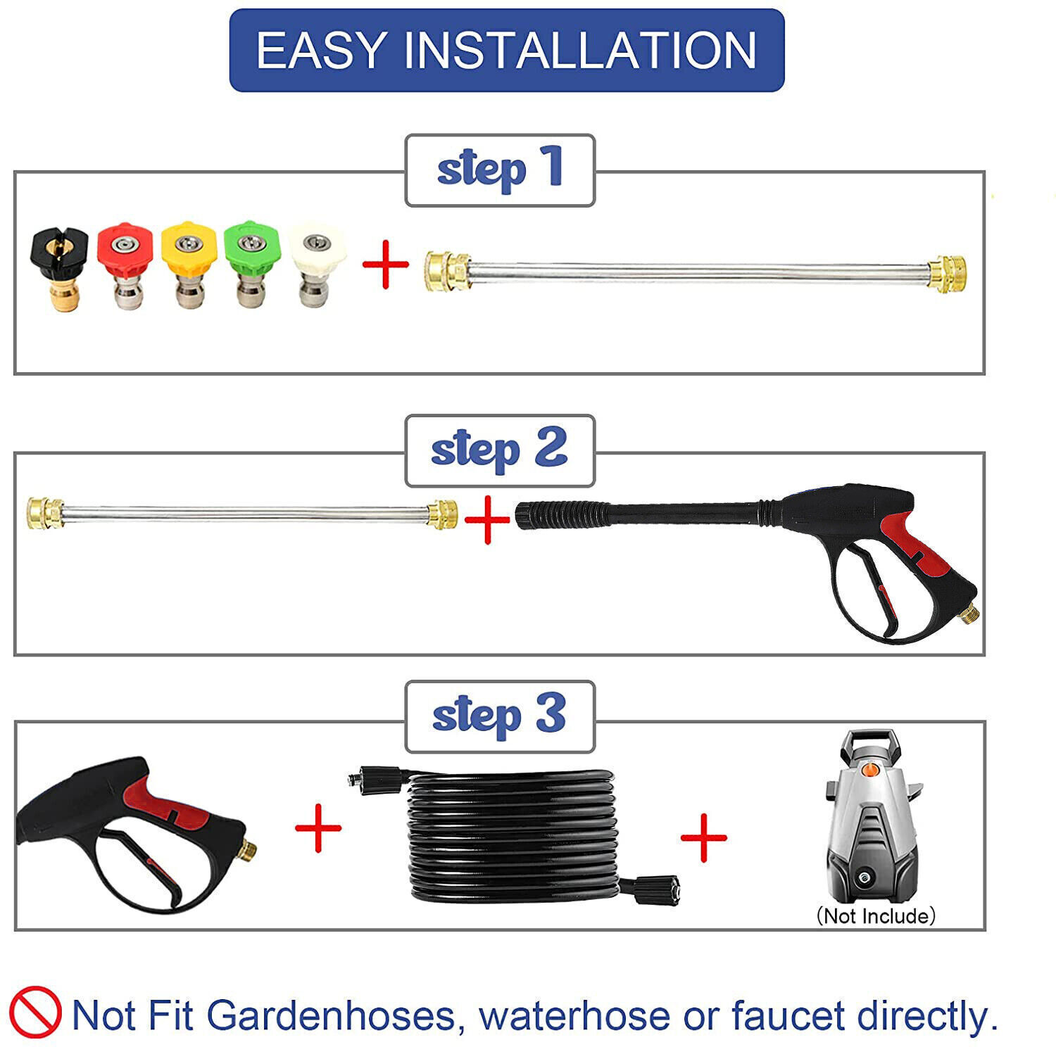 High Pressure 4000PSI Car Power Washer Gun Spray Wand Lance Nozzle and Hose Kit