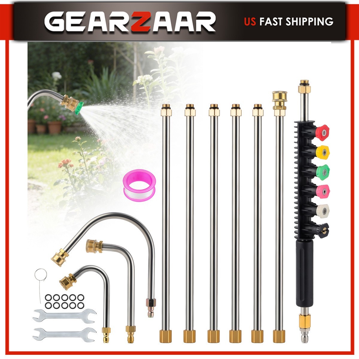 Extension Wand Lance Rod with adhesive tape 9.5FT with Wrench 4000 psi