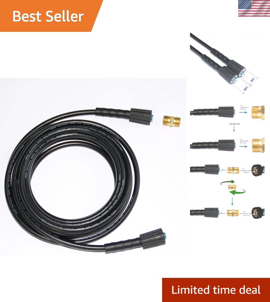 Extend Your ! 35FT 3000 PSI Pressure Washer Hose with Dual Connectors