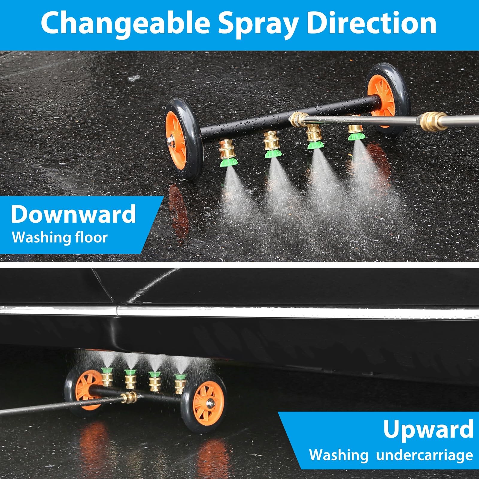 2-in-1 Undercarriage Pressure Washer Water Broom with Replaceable Nozzle, 16 …