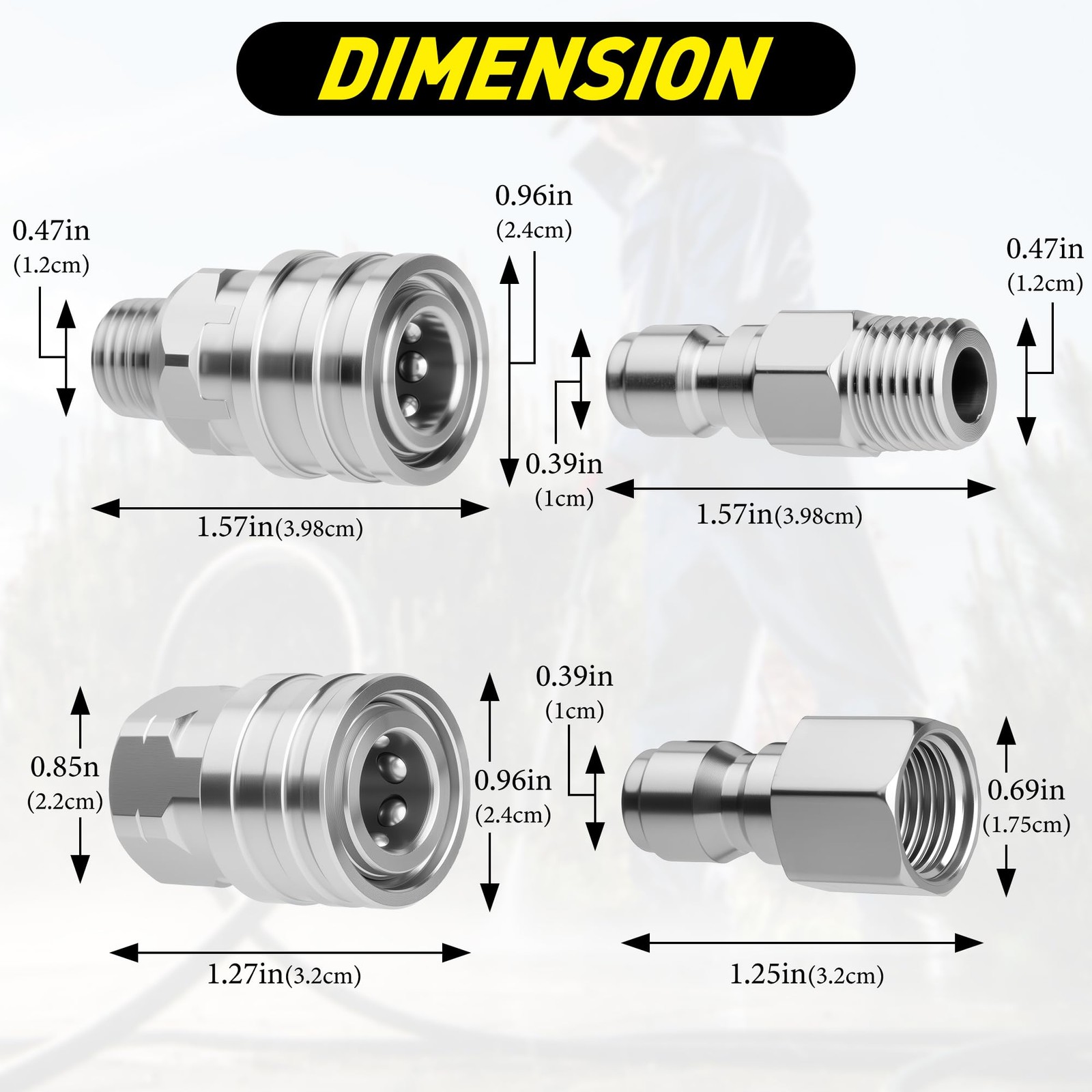 2 Sets 1/4 Inch NPT Quick Connect Pressure Washer Fittings Adapter M To F