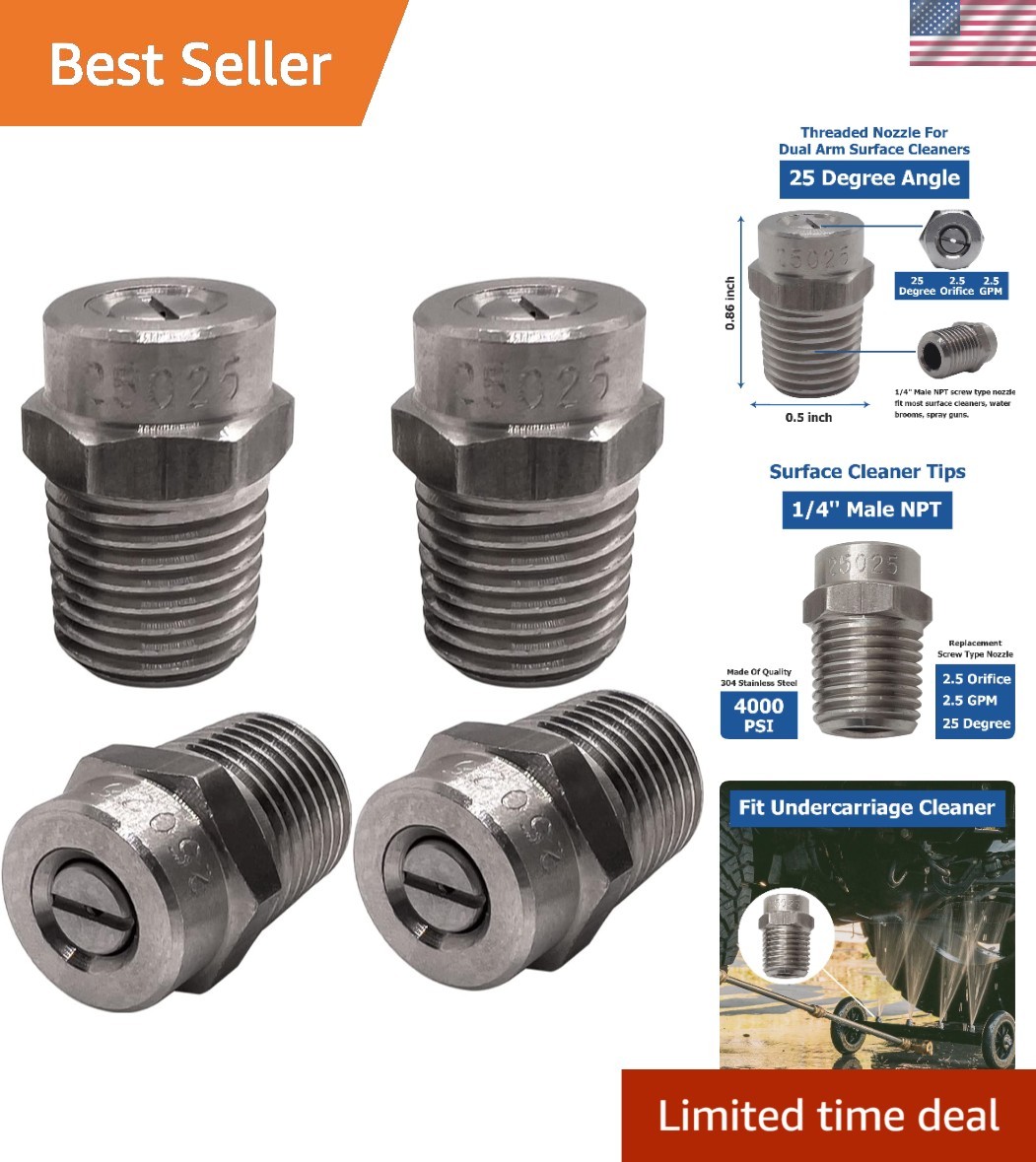 4 Pack of 25025 Stainless Steel Surface Cleaner Nozzles – 4000 PSI, 2.5 Orifice