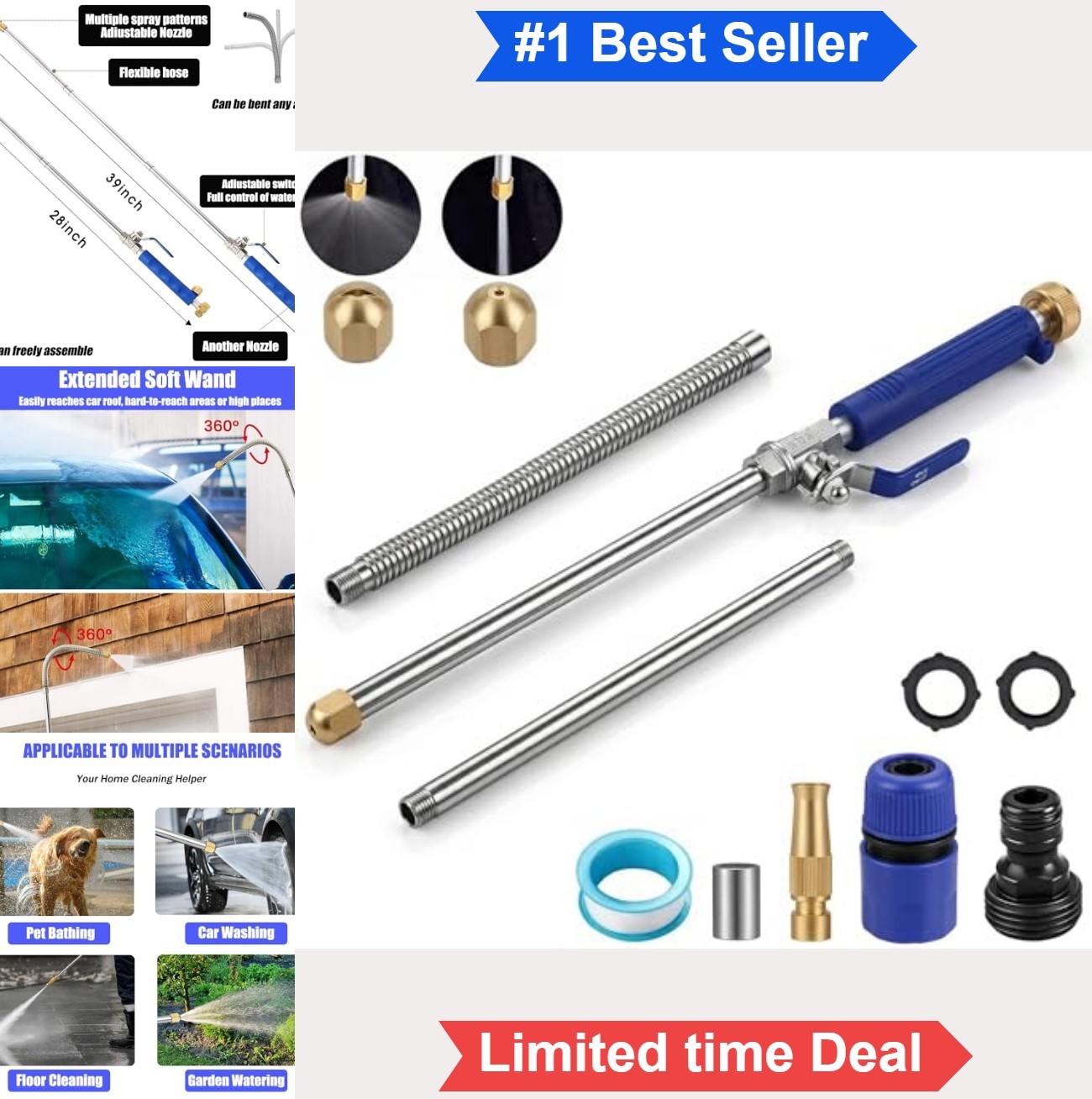 High Pressure Power Washer Wand 39 Inch Extendable Foam Nozzle Kit for Car