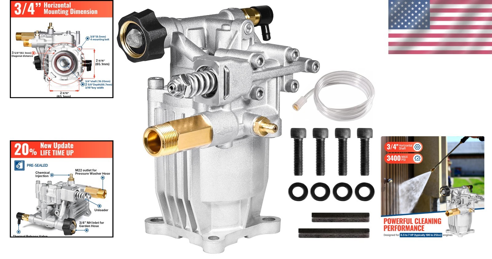 Effortless Cleaning: 3400 PSI Replacement Pump – Ideal for Gas Power Washers