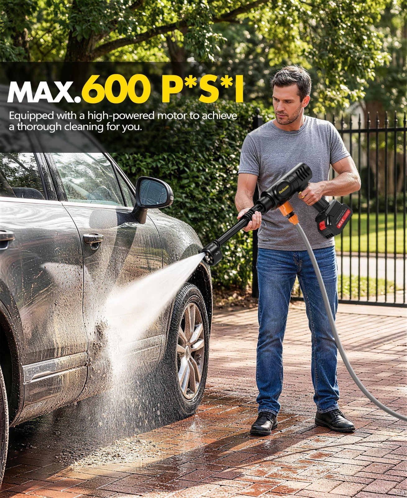 Cordless Car Cleaning Tool – 6-in-1 Nozzle & Foam Cannon, Portable Battery Opera
