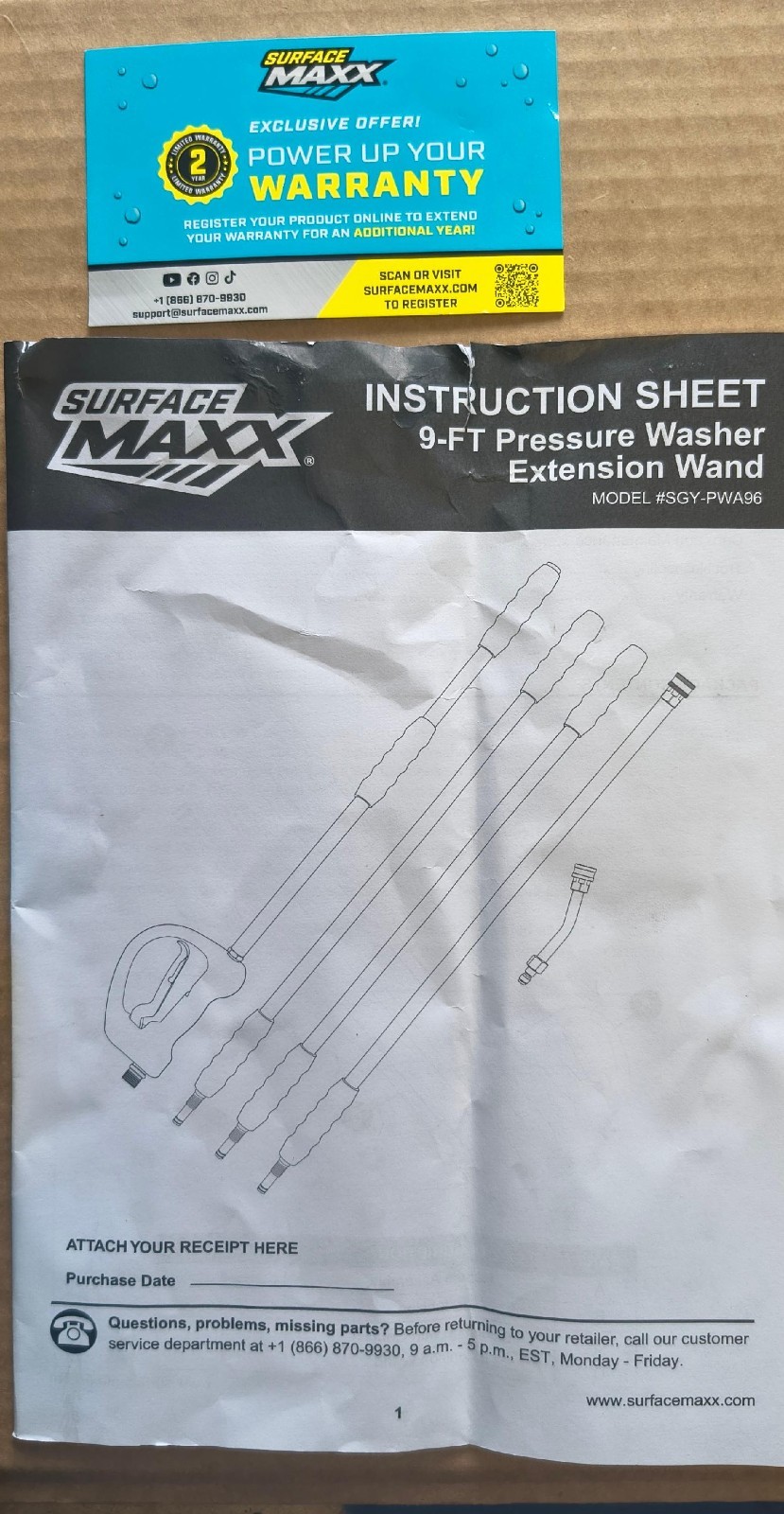 SurfaceMaxx 9-ft Pressure Washer Extension Wand # 2637678 Free US Shipping