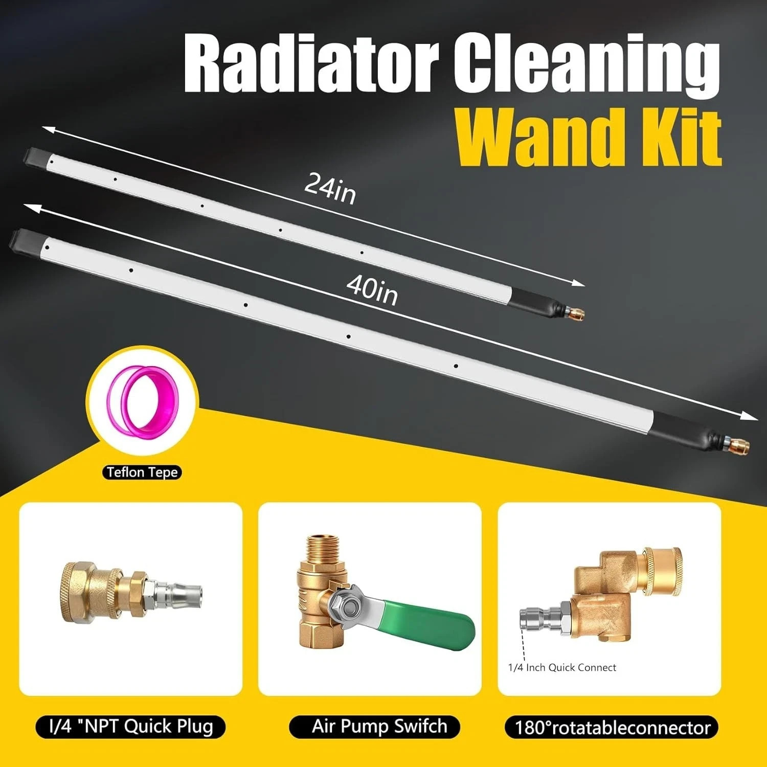 40 & 24 Radiator Cleaning Wand Kit–Radiator Cleaner Tool with 5 Spray Nozzles +
