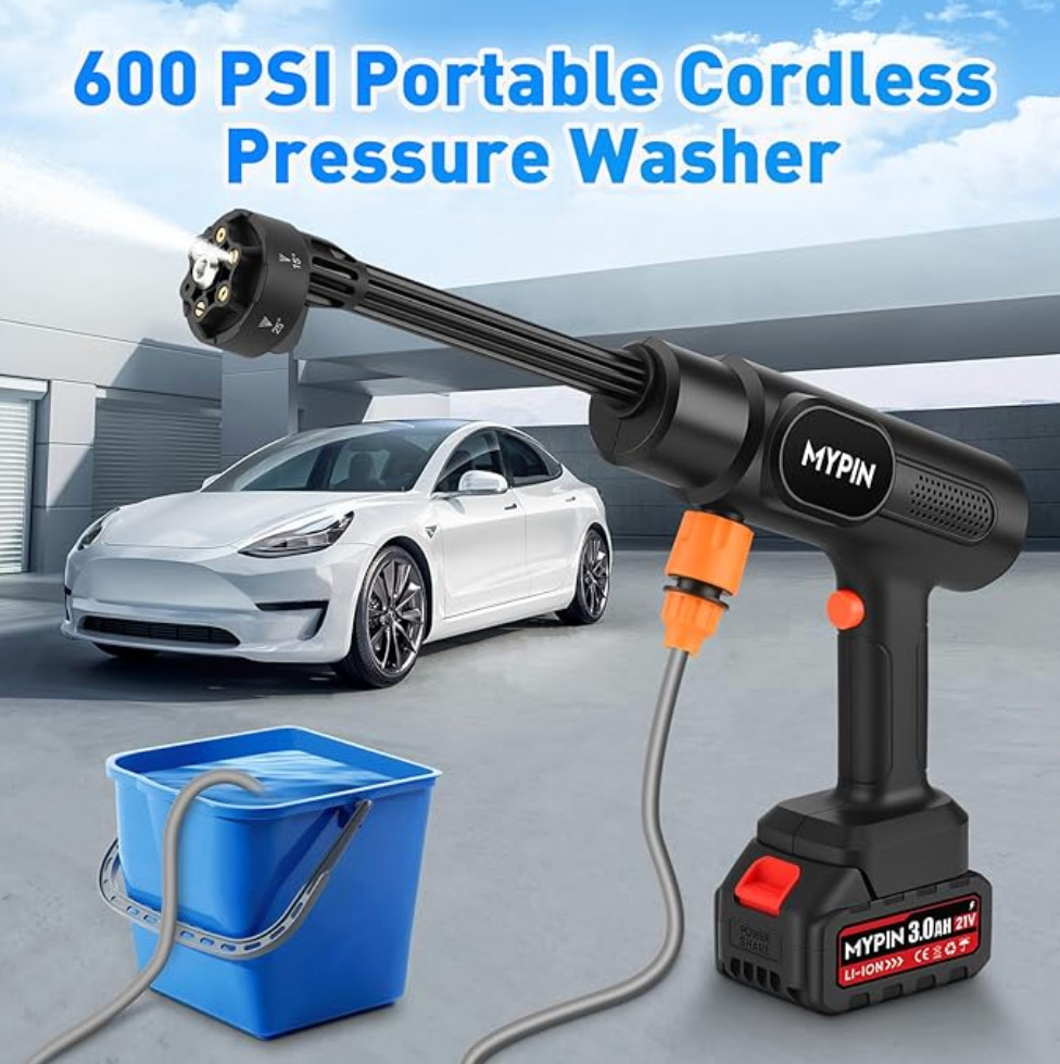 Portable Cordless Pressure Washer, 600 PSI 21V Rechargeable Two Batteries Powere
