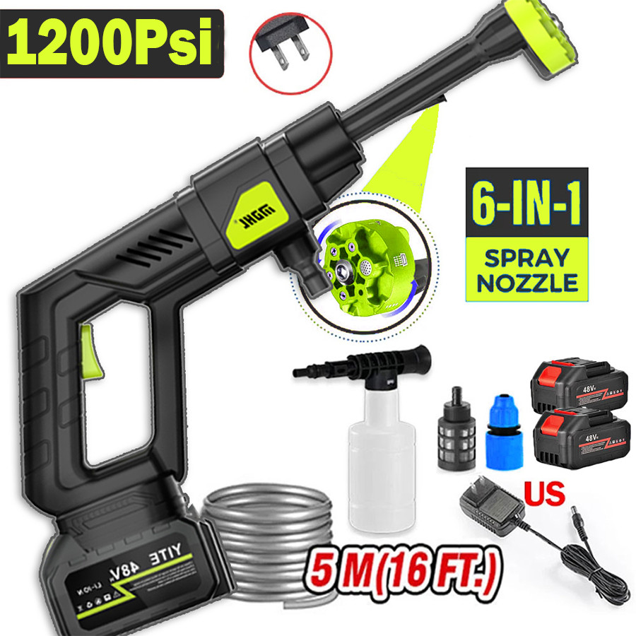 Lavadora de coches de 1200 PSI con batería de 4,0ah 2*12000mAh 6-en-1 Boquilla